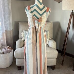 Elegant Sleeveless Striped Maxi Dress